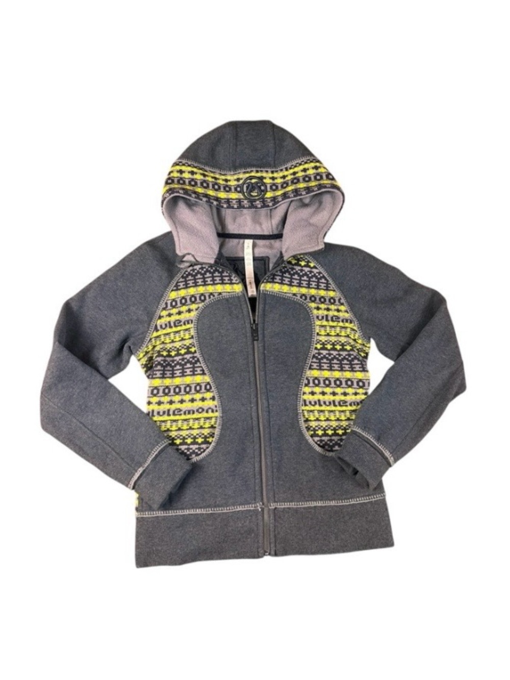 lululemon athletica Gray Hoodie with Yellow Patterned Panels